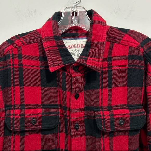 🔹American Eagle Women’s Buffalo Check Plaid Flannel Red Long Sleeve Button Shirt - Picture 4 of 9